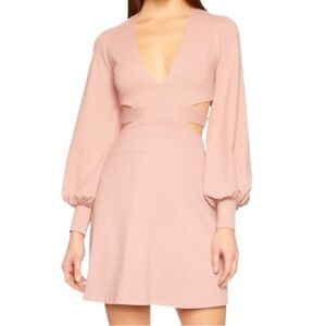 Susana Monaco V Neck Cut Out Puff Sleeve Dress in Rose‎